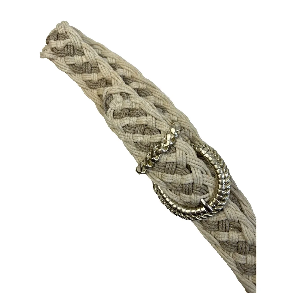 Braided Belt Gold Metal Buckle Size 12 40 Length Adjustable Cream Casual Cotton